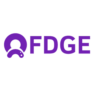 Logomarca da FDGE, círculo roxo com silhueta branca